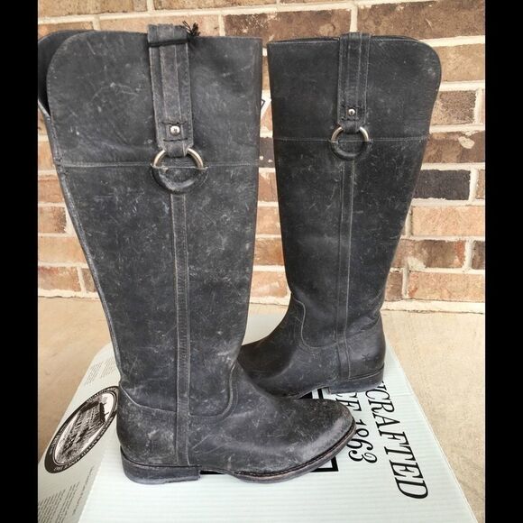 Frye Shoes - FRYE Jamie Ring Tall Boot Black Distressed Boots